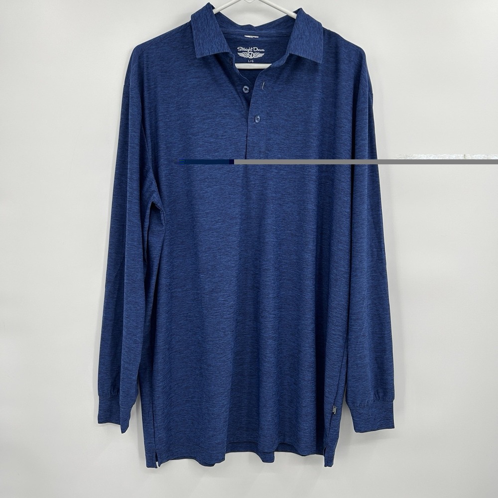 Straight Down Mens Long Sleeve Golf Polo Shirt‎ Size L Performance Preppy Travel